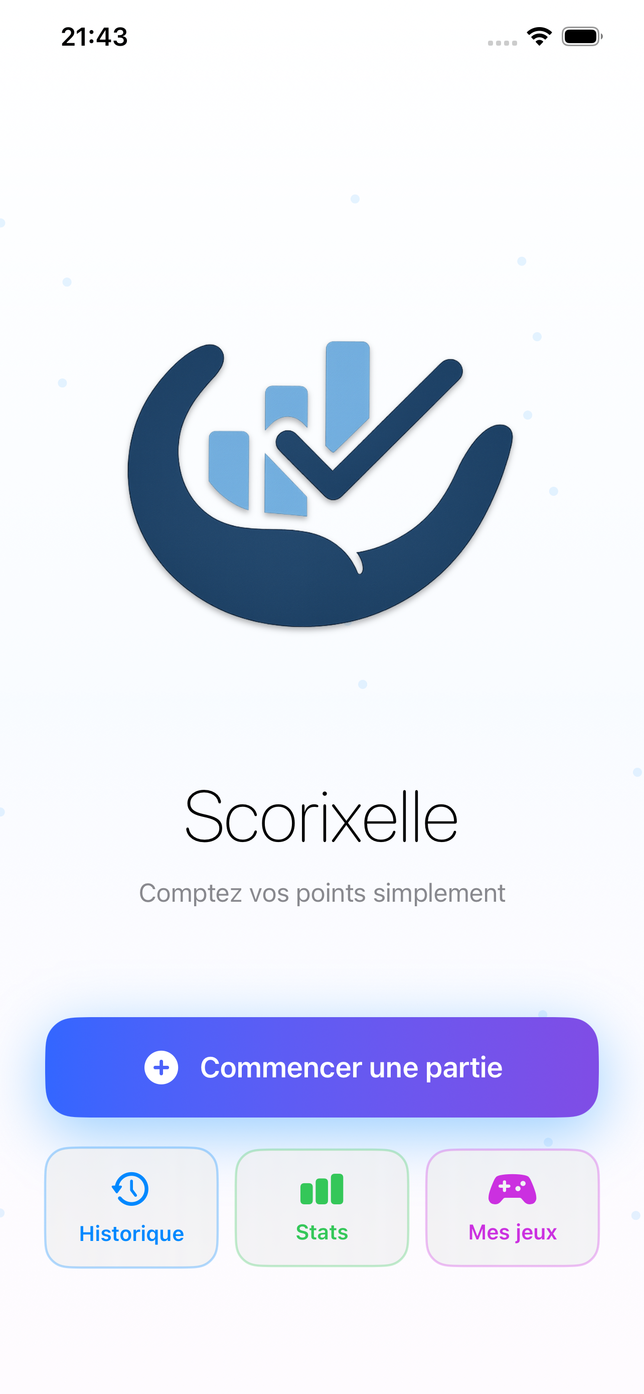 Capture de l'ecran d'accueil Scorixelle